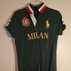 Ralph Lauren Green Polo with Yellow Embroidery and Red-Trim Collar